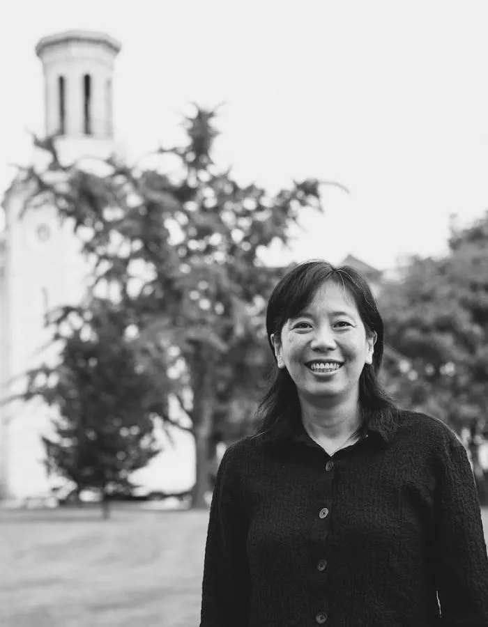 a woman smiling