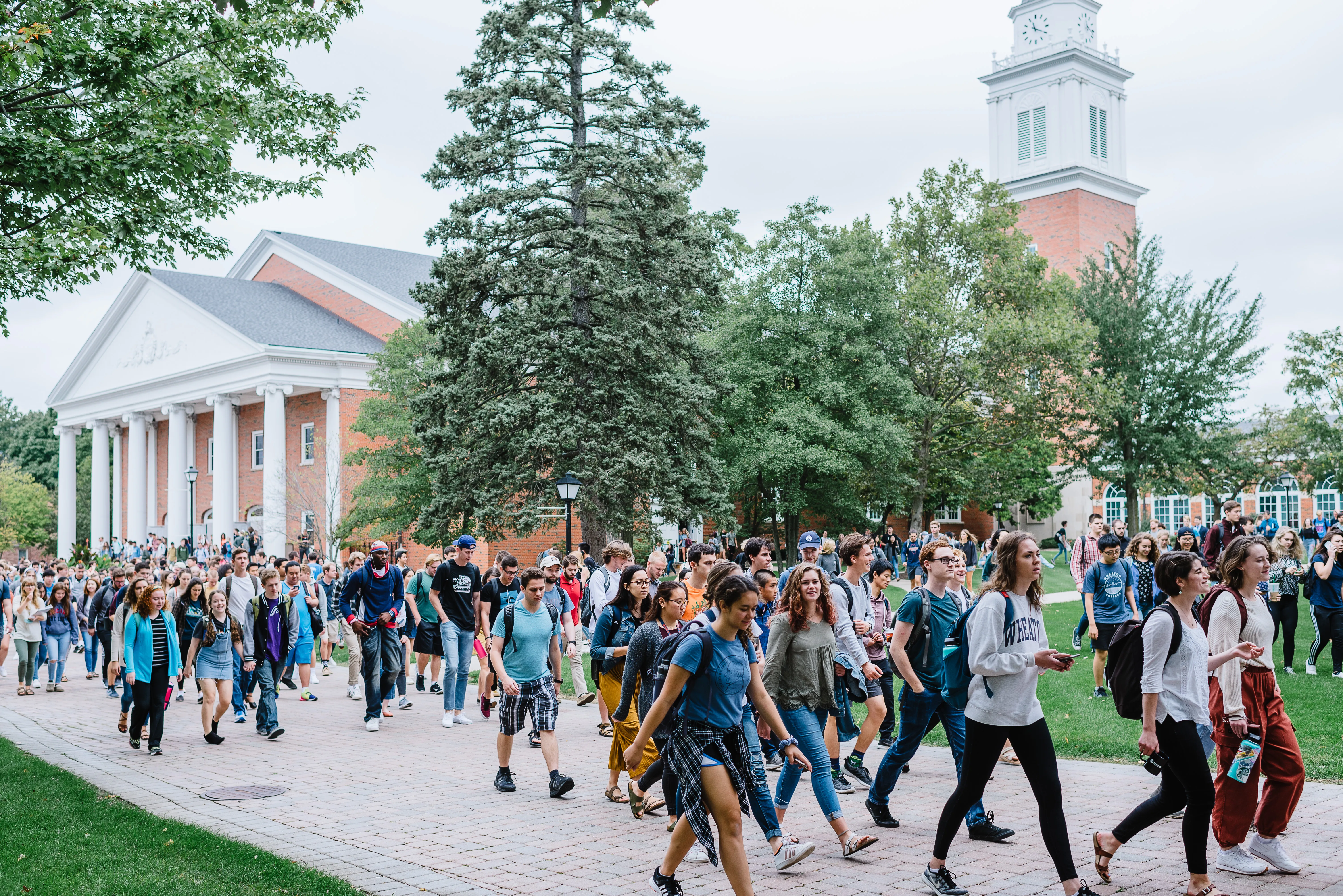 Students walking out of chapel