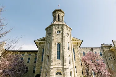 Blanchard Hall Tower in Spring with Blue Skies