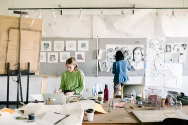 Wheaton College IL Art Students Working in Studio