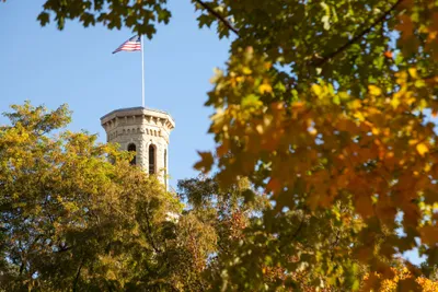 Blanchard Hall Tower with Fall Foliage