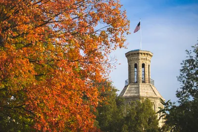 Blanchard Hall Tower with Fall Foliage