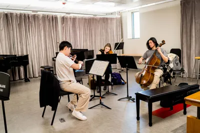Wheaton College Conservatory Strings students in Armerding Center Classroom