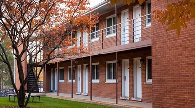 An apartment with red bricks