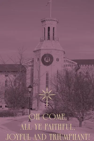 Wheaton College Blanchard Hall as background. Text reads, 