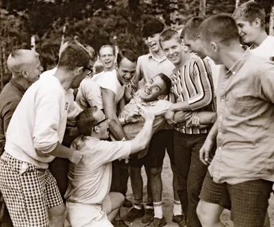A group of boys playing at camp in the 1960s