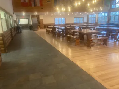 Chrouser dining hall with tile floor and new redwood flooring