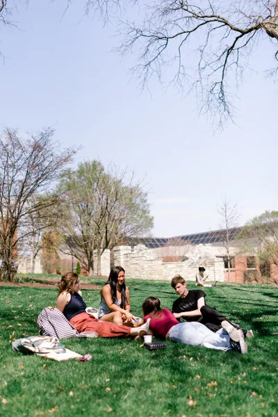Wheaton College Students on Blanchard Lawn in spring