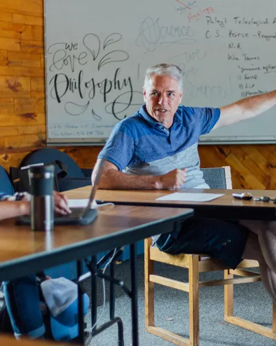Robert O'Connor teaching Philosophy class at HoneyRock