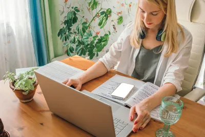 Student studying with laptop