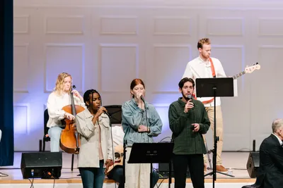 The chapel band leading worship during chapel.
