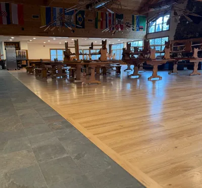 The chrouser dining hall with newly remodeled flooring.