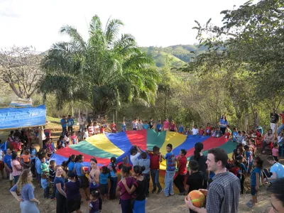 children game with large parachute
