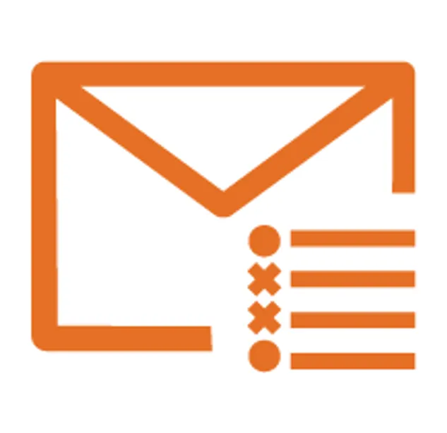 An icon of an envelope with a bulleted list next to it, with two of the options crossed out