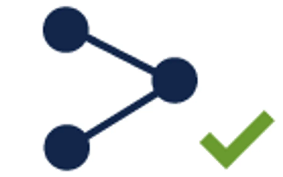 A network symbol with a green check mark next to it