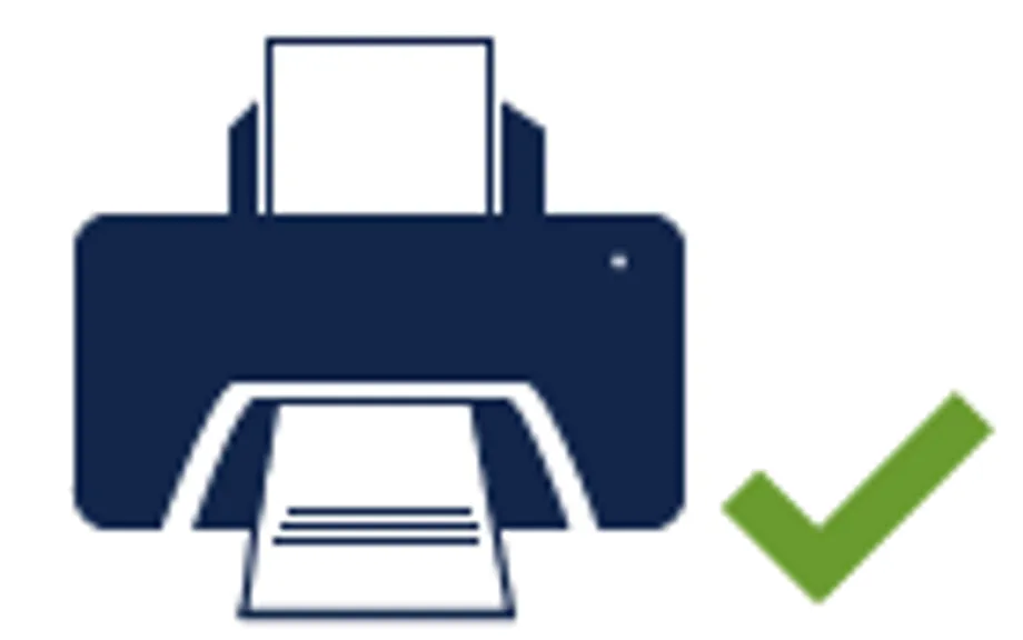 A printer icon with a green check mark next to it