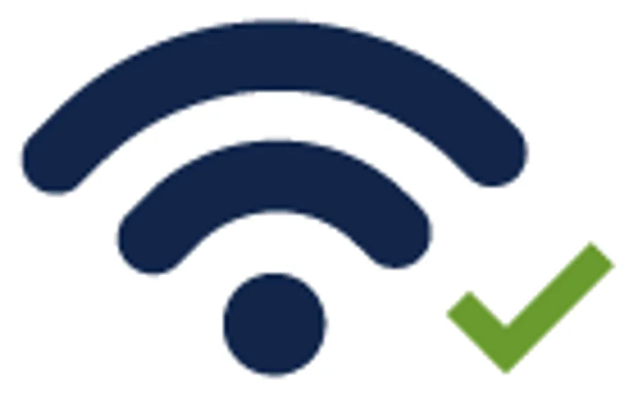 A wifi symbol with a green check mark next to it