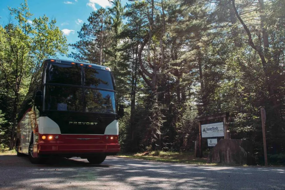 coach bus arriving at honeyrock