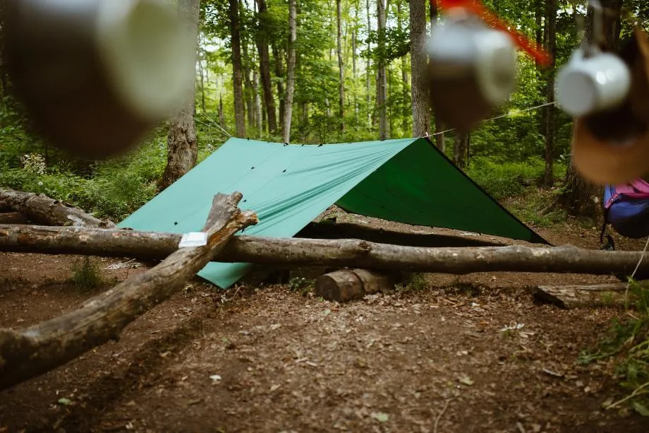 tent shelter set up in woods Our People Variant