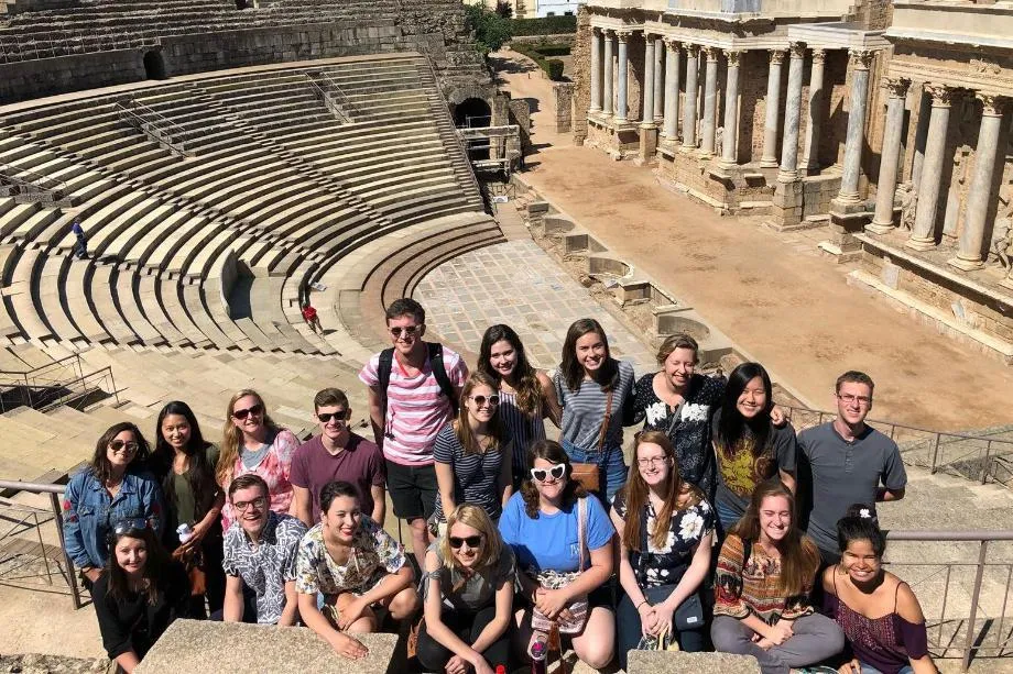 Wheaton in Spain students group in ancient amphitheater
