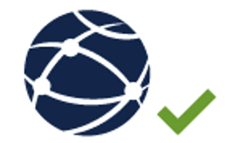 A globe icon with a green check mark next to it