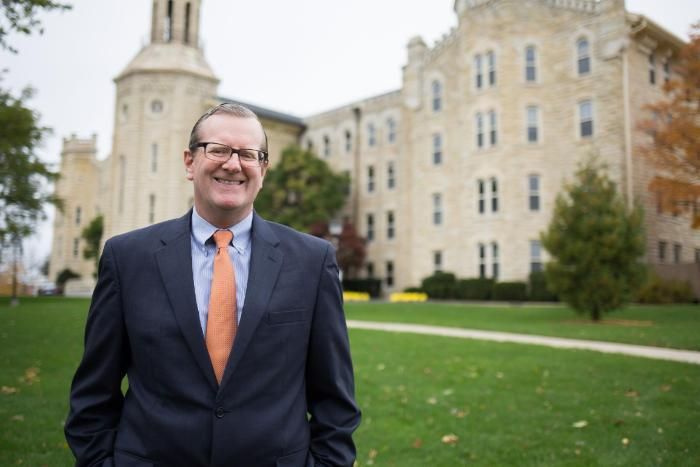 Philip Ryken President of Wheaton College IL Outside Blanchard Hall