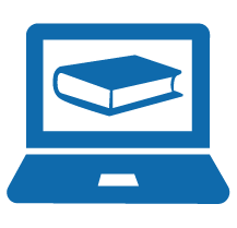 An icon of a laptop with a closed book on the scrren
