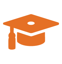 An orange icon of a graduation cap