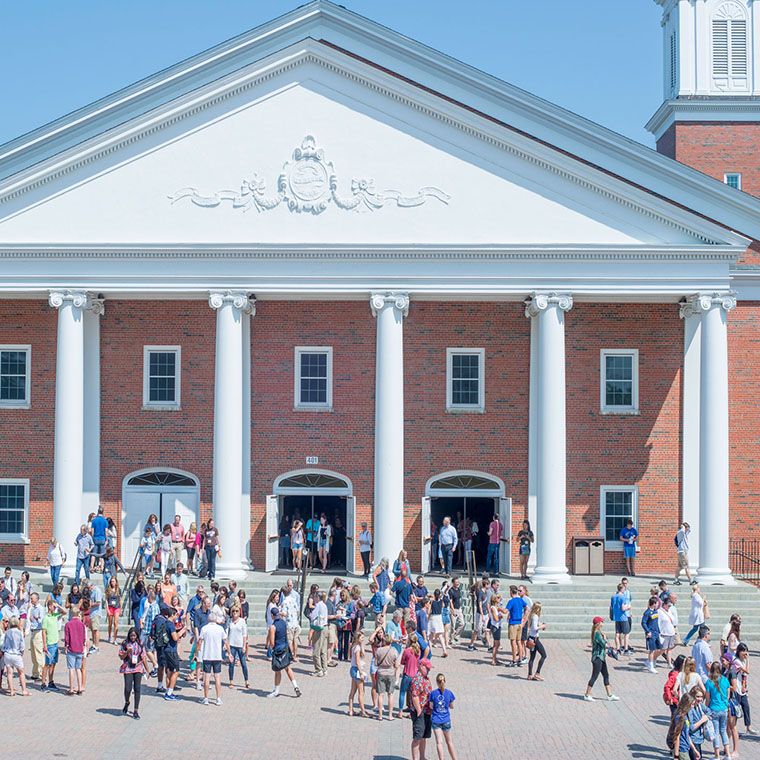 students walking out of edman chapel