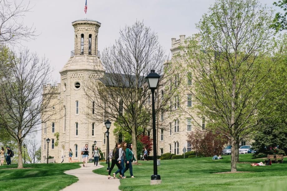 Blanchard Hall with STudents on Lawn