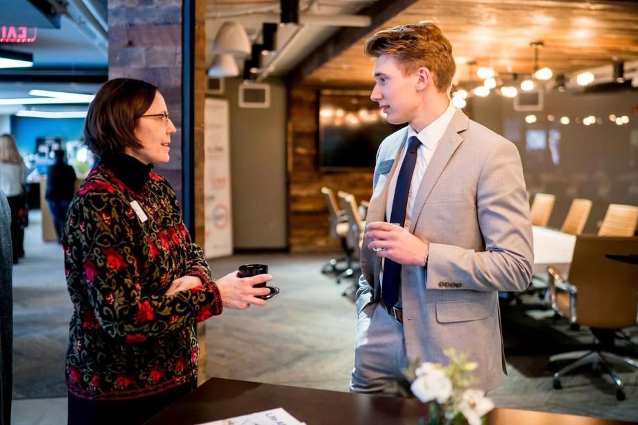 Two People Chatting in the Center for Vocation and Career CVC