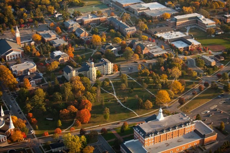 Aerial view of Wheaton College campus