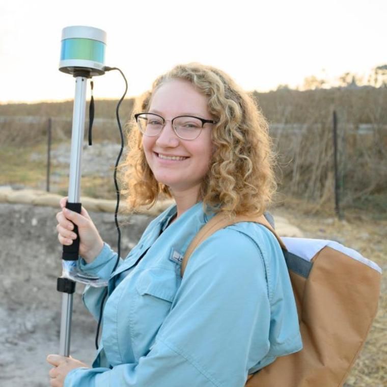 Engineering Student McKenzie Blank with Lidar at Tel Shimron