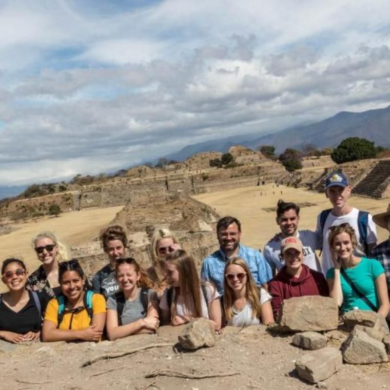 Students with Ruins of a Zapotec capital, Wheaton in Mexico
