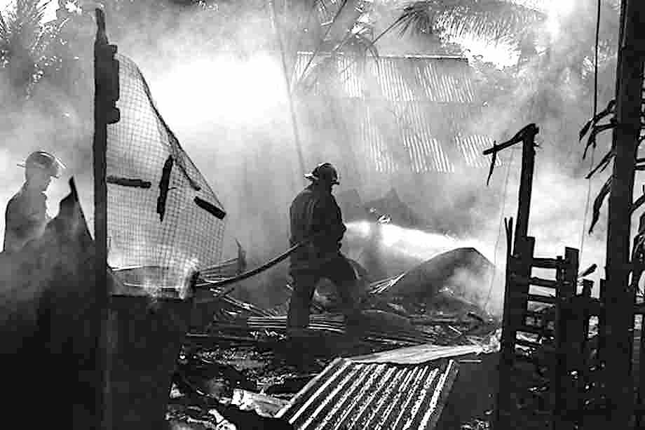 Firefighters at a disaster scene