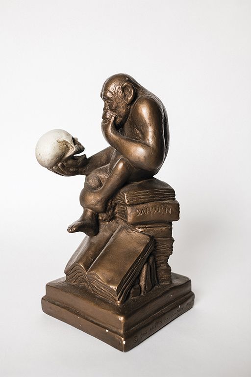 This statuette, a replica of a sculpture by
Hugo Rheinhold, sat on Edman’s desk during
his time as Wheaton’s president, an amusing
joke given the College’s creationist views.