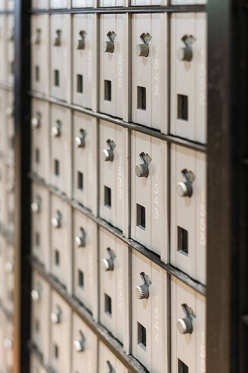 Mailboxes were installed in Blanchard Hall in 1928.
Previously, students had to wait outdoors to receive
their mail directly from the postman. The College
Post Office made several moves before its current
location in the lower level of the Todd M. Beamer
Student Center.