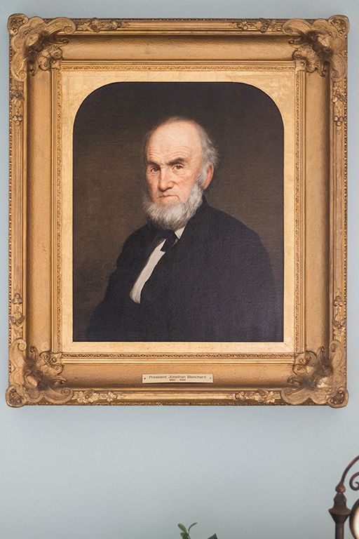Jonathan Blanchard’s portrait, painted by J. Phillips,
was completed in December 1872. Information is not
available about who painted Mary Bent Blanchard’s
portrait, which was donated to the College by the
Fischer family. These portraits are currently housed
in the Heritage Room of Edman Chapel (Jonathan) and
the second fl oor of Blanchard Hall (Mary).