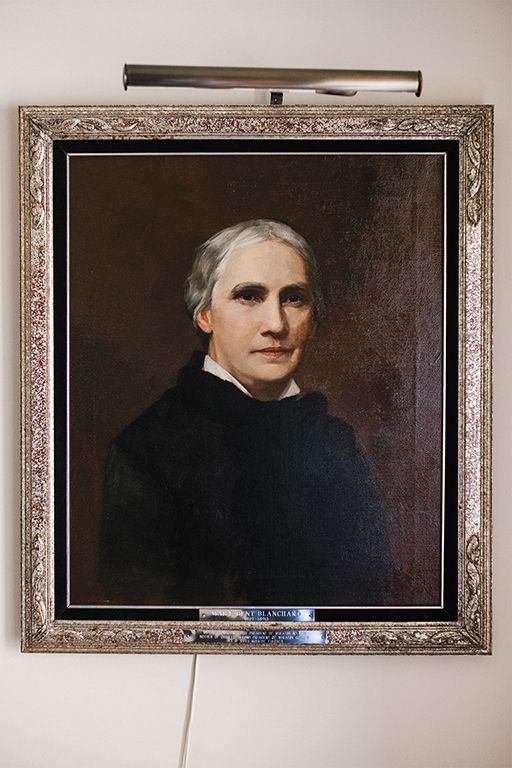 Jonathan Blanchard’s portrait, painted by J. Phillips,
was completed in December 1872. Information is not
available about who painted Mary Bent Blanchard’s
portrait, which was donated to the College by the
Fischer family. These portraits are currently housed
in the Heritage Room of Edman Chapel (Jonathan) and
the second floor of Blanchard Hall (Mary).