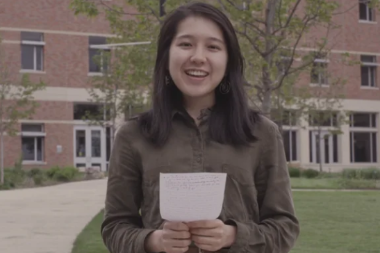 Wheaton College Senior Student Cindy reads letter written to herself as freshman