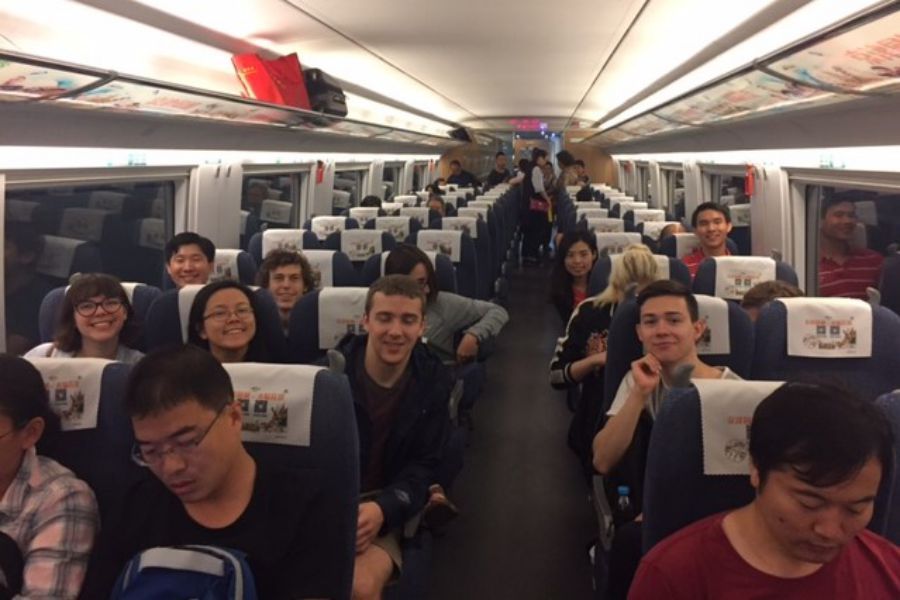 Wheaton in China students on a high speed train