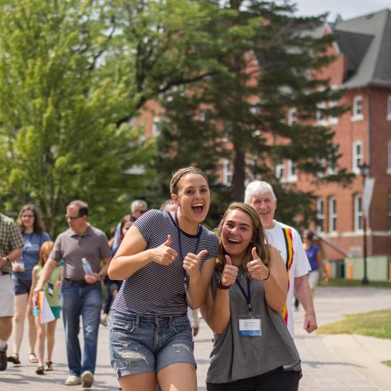 Two female students on move in day at Wheaton College IL