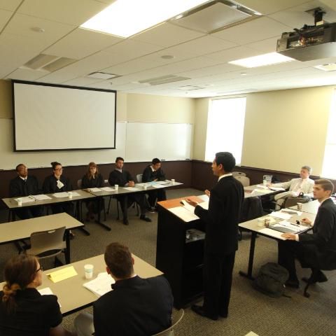Students at Wheaton College doing a mock trial competition