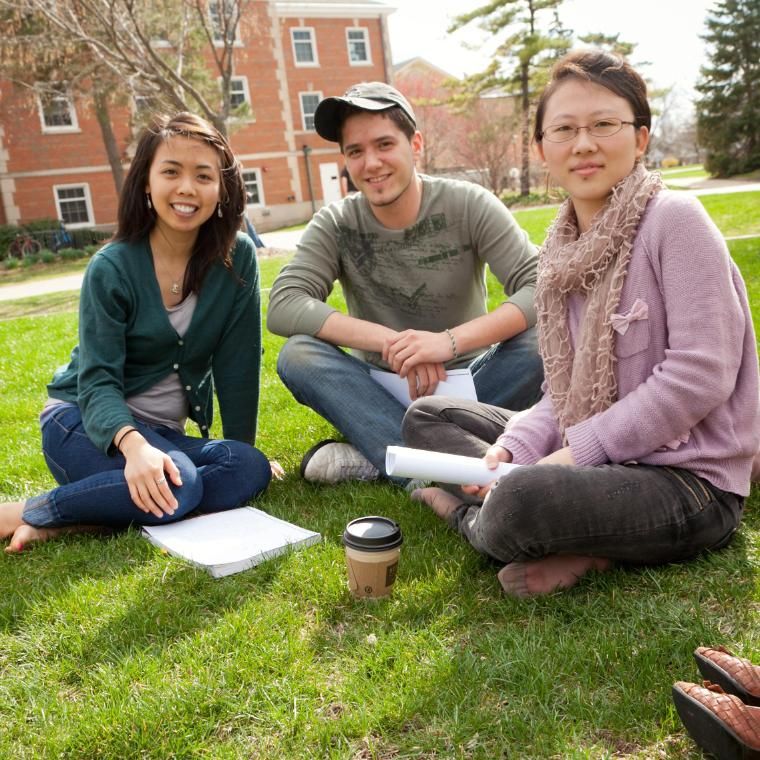 Three Students in Quad Square