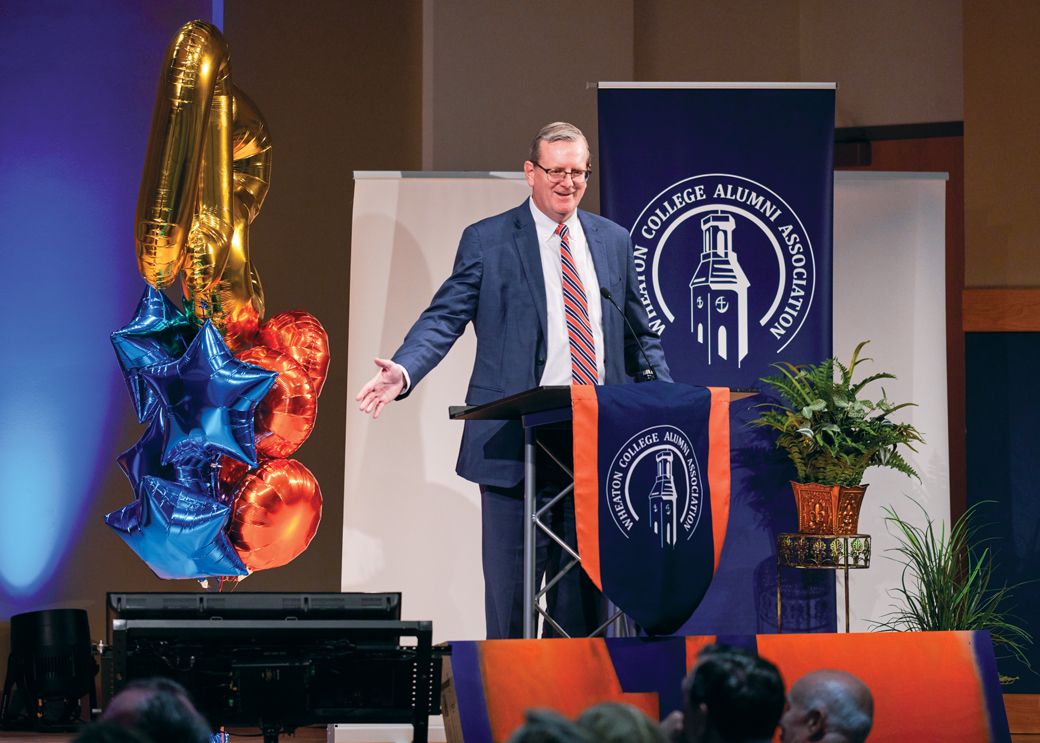 President Philip Ryken greets the class of 1974 at their 50th reunion dinner.