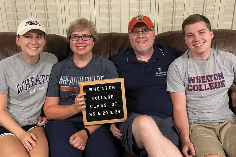 Bethany Peterson ’20,
Debbie Garver Peterson ’93, and Chris Peterson ’93 with Caleb Peterson.