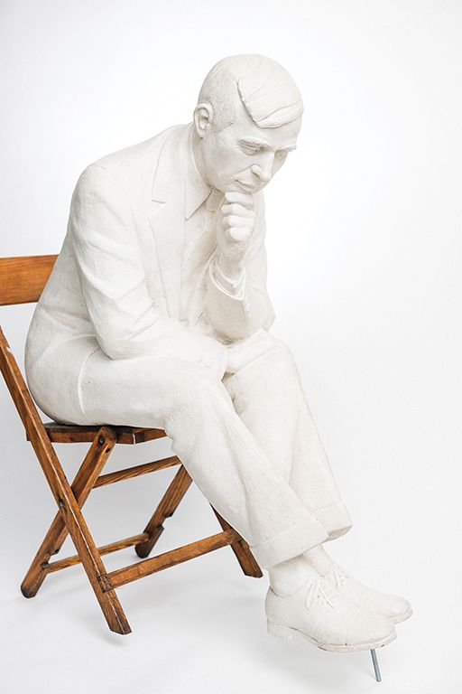 The original statue displayed two figures, representing
a counseling scenario, and were longtime
fixtures in the Billy Graham Center Museum, dating
to its opening in 1980. After a series of pranks
and thefts—leaving one of the figures alone for
posterity—the statue was removed from display
around 2008.