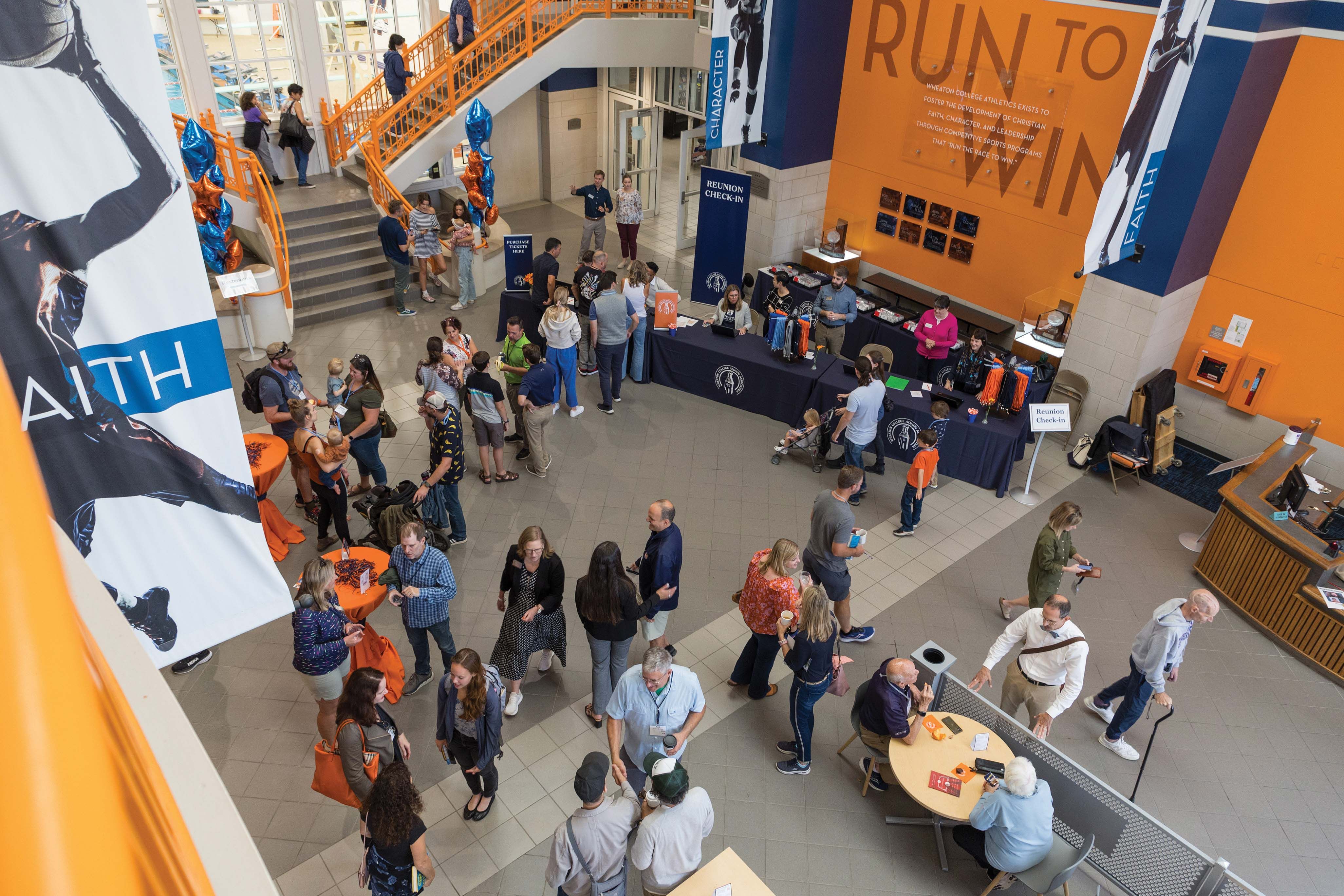 Alumni check in for Homecoming reunion dinners and events.