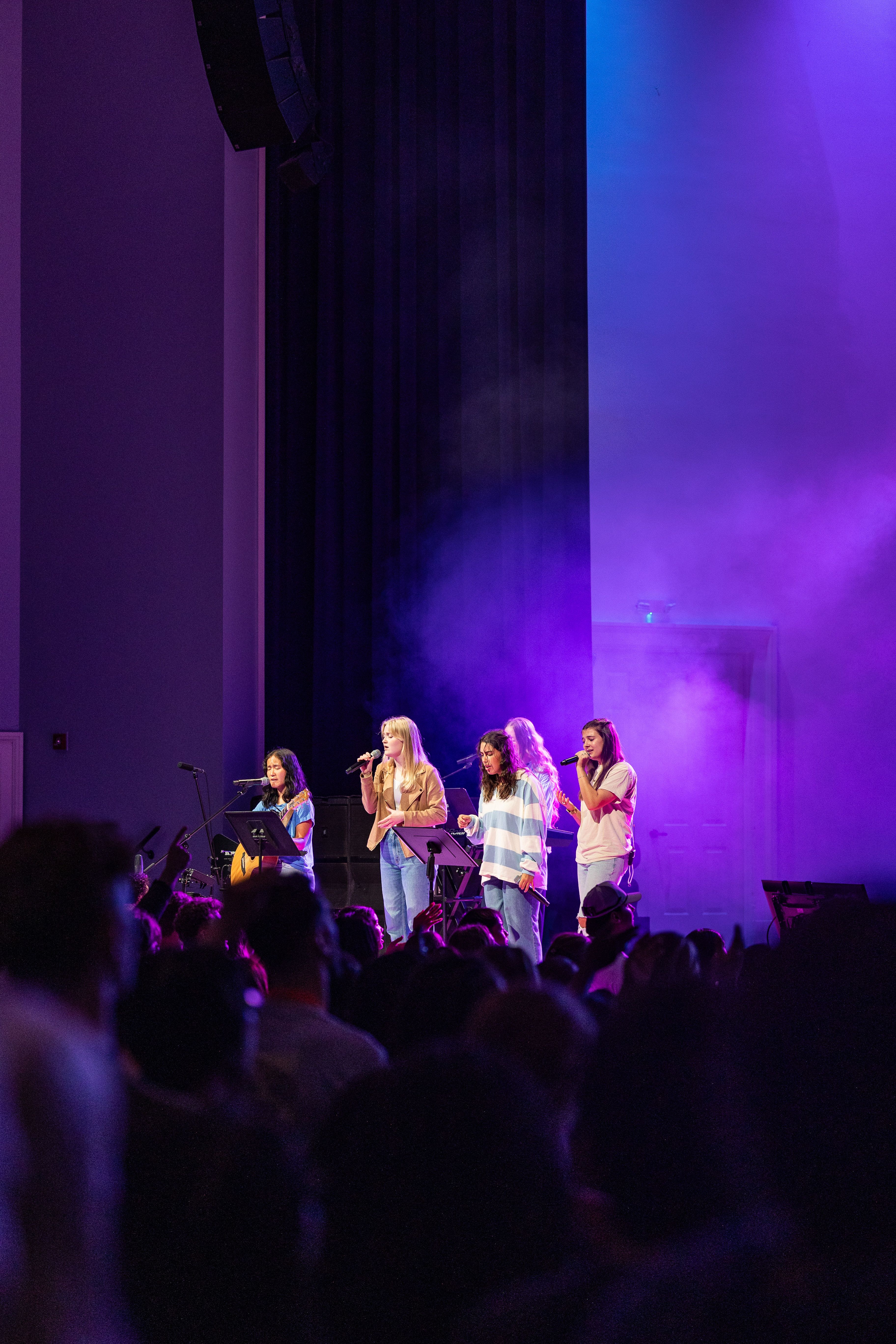 Wheaton College student chapel band leading worship.