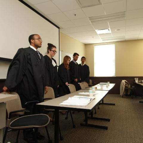 Wheaton College Students hosting a mock trial competition